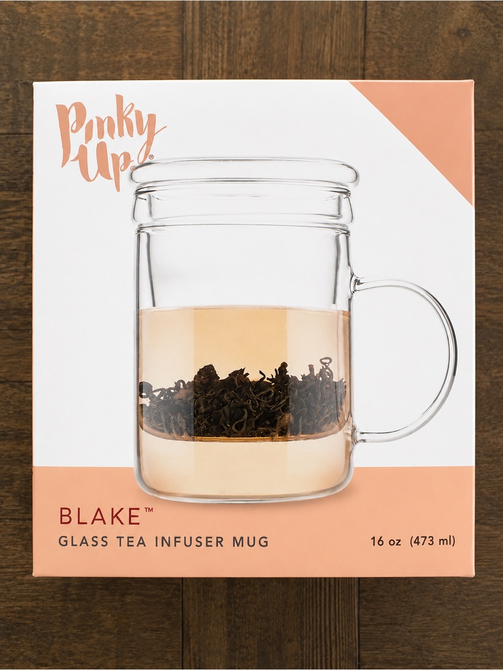 Pinky Up Blake Glass Tea Infuser Mug 16 oz New in Box